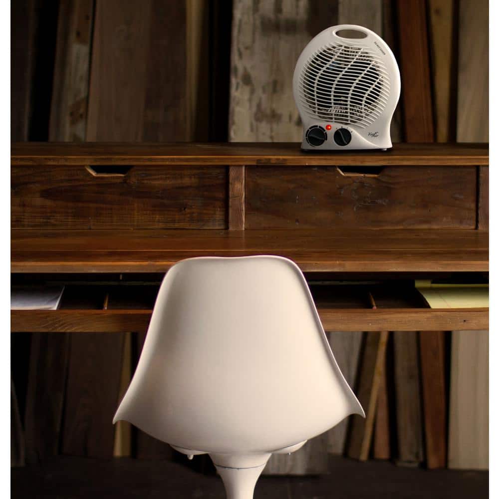 White Compact Ceramic Electric Heater with Thermostat and Safety Features