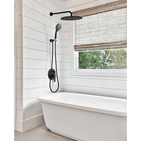9-spray 12 in. Dual Shower Head and Handheld Shower Head Wall mounted with 1.8 GPM in Matte Black