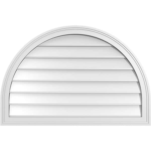 Ekena Millwork 36 in. x 24 in. Round Top White PVC Paintable Gable Louver Vent Non-Functional