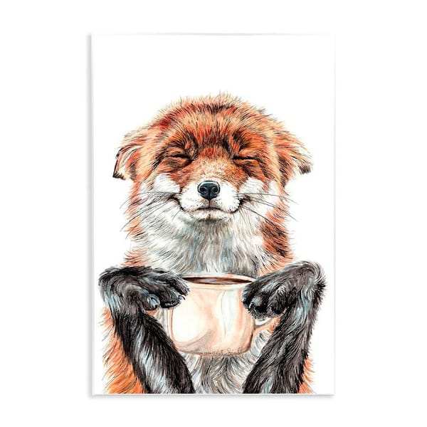 Happy Fox with Coffee by Holly Simental 1 Piece Unframed Animal Graphic Art Print 19 in. x 13 in.
