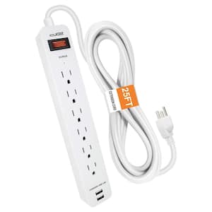 25 ft. 6-Outlet Power Strip Surge Protector with 2 USB Ports