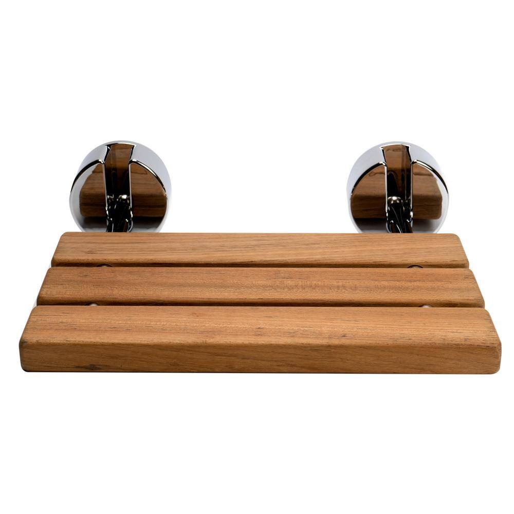 16" Folding Teak Wood Shower Seat with Chrome Finish
