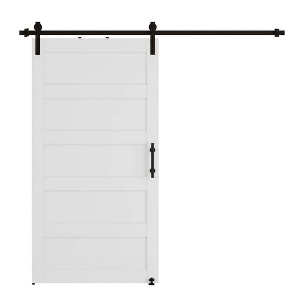 36 in. x 84 in. White 5-Panel Latticework MDF Sliding Barn Door Slab with Hardware Kit