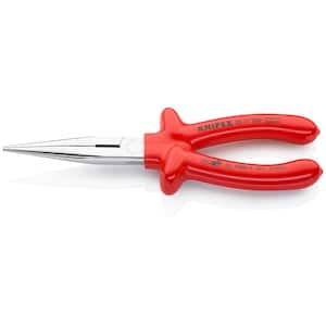 8 in. 1000-Volt Insulated Long Nose Pliers with Cutter and Chrome Plating in Red