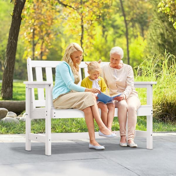 JEAREY Garden Bench All-Weather HDPE 2-Person Plastic Outdoor