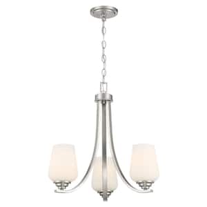 Shyloh 3-Light Brushed Nickel Chandelier with Etched Opal Glass Shades
