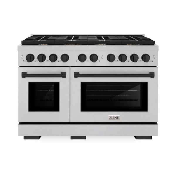 ZLINE Kitchen and Bath Autograph 48 in. Paramount Double Oven Dual Fuel Range with 8 Burners in Satin Steel and Matte Black Accents
