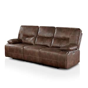 Trux 89.75 in. Brown Fabric-Like Vinyl 3-Seat Sofa