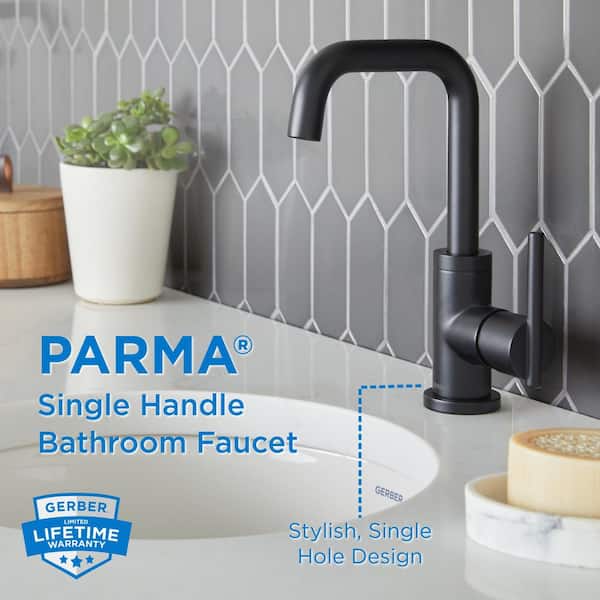 Parma Single Handle Single Hole Bathroom Faucet with Metal Touch Down Drain Included in Satin Black