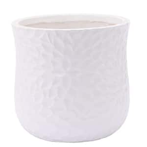 White MgO Floral Round Planter Composite Decorative Pot