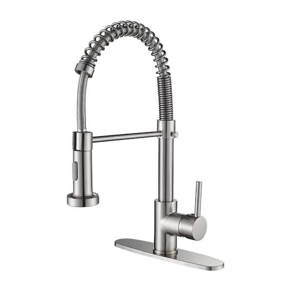cobbe High Arc Single Handle Spring Pull Down Sprayer Kitchen Faucet with 2-Function Sprayer Included in Brushed Nickel