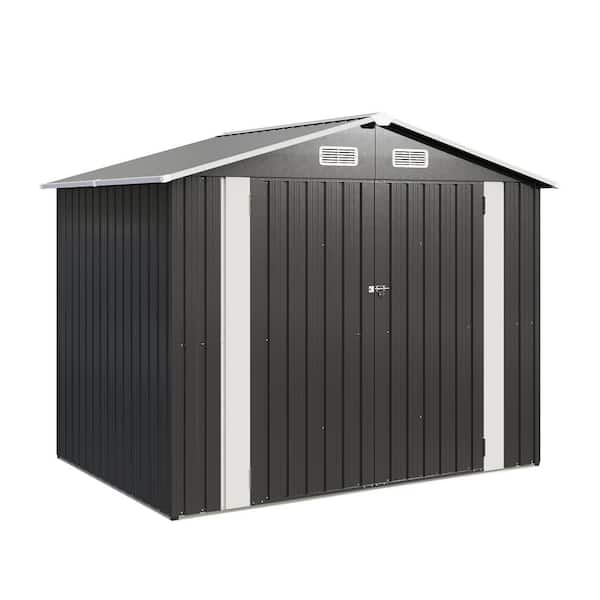 8 ft. W x 6 ft. D Metal Storage Shed with Metal Floor Frame, Lockable Door and Vents, Black (48 sq. ft. )