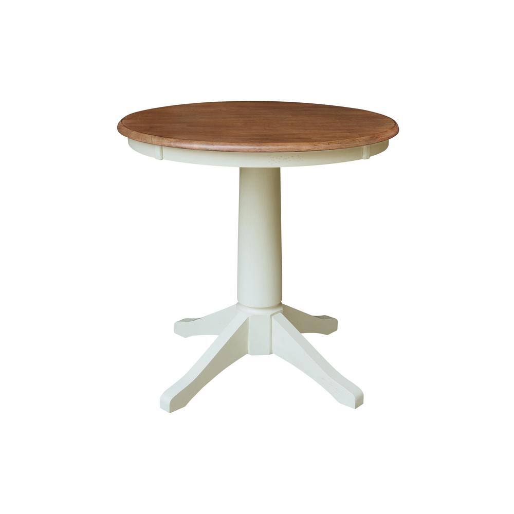 Hickory and Shell Solid Wood Round Pedestal Table Set with High Cross Back Chairs