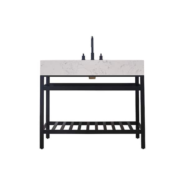 Altair Merano 42 in. W x 22 in. D x 35 in. H Bath Vanity in Matte Black with White Composite Stone Top