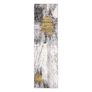 Contemporary Modern Abstract Yellow 2 ft. x 7 ft. Runner Area Rug