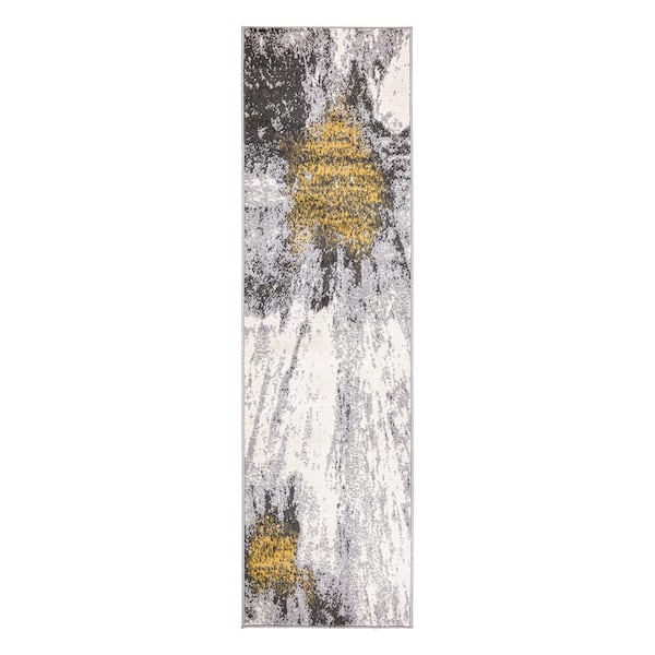 World Rug Gallery Contemporary Modern Abstract Yellow 2 ft. x 7 ft. Runner Area Rug