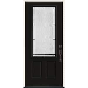 36 in. x 80 in. Left-Hand/Inswing 3/4 Lite Wendover Decorative Glass Black Steel Prehung Front Door