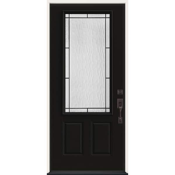 36 in. x 80 in. Left-Hand/Inswing 3/4 Lite Wendover Decorative Glass Black Steel Prehung Front Door