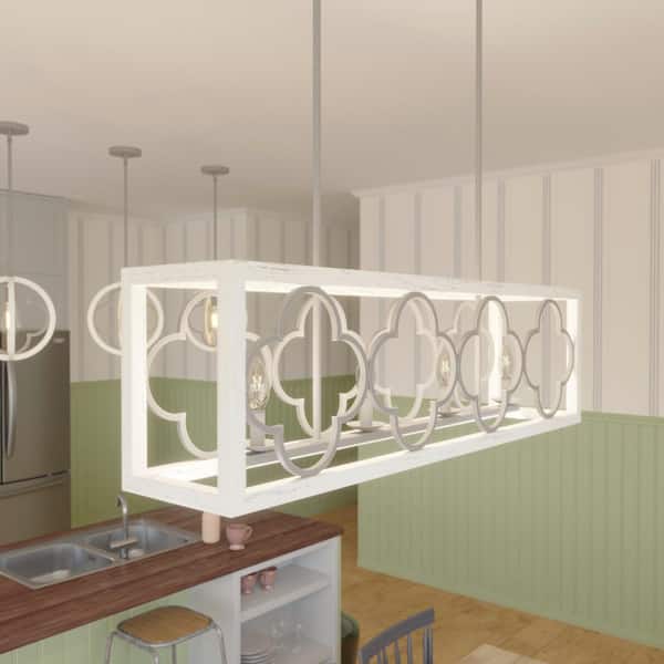 Hunter Gablecrest 4 Light Concrete Rustic White Linear Chandelier Kitchen Light