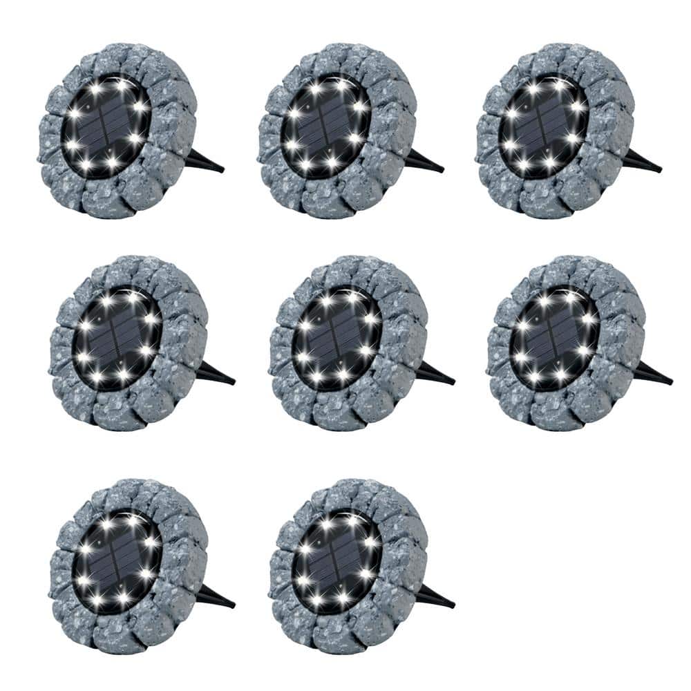 BELL+HOWELL Solar Powered Dark Gray Stone Like Outdoor Integrated LED Landscape Disk Path Lights (8-Pack) -  8735
