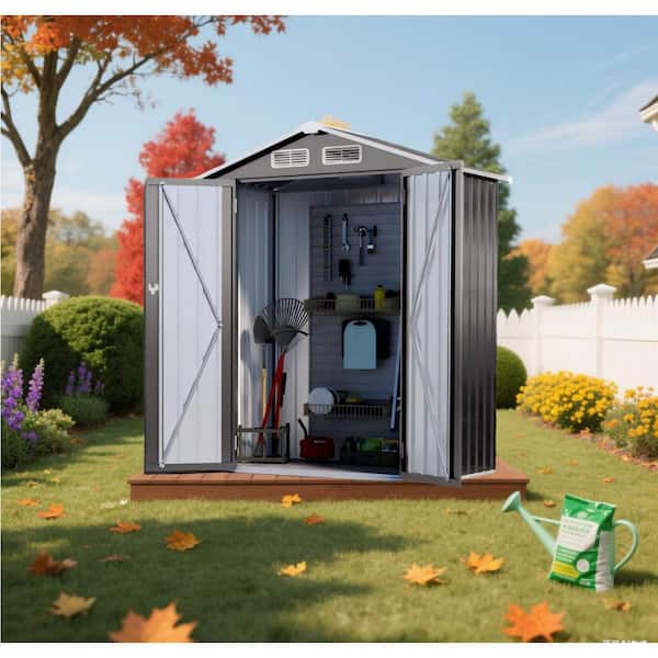 5 ft. W x 3 ft. D Peaked Roof Metal Outdoor Storage Shed Tool Shed with Lockable Door in Gray (15 sq. ft. )