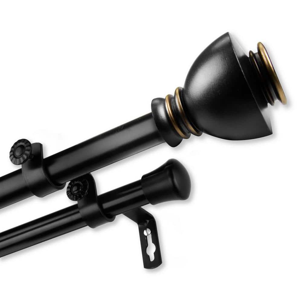 Black Adjustable Double Curtain Rod with Finials, 66-120 inch