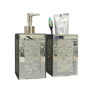 Loft 0531.001.00 Wall Mounted Satin Crystal Glass Soap Dispenser and  Toothbrush Holder Set, Polished Chrome Holder and Pump