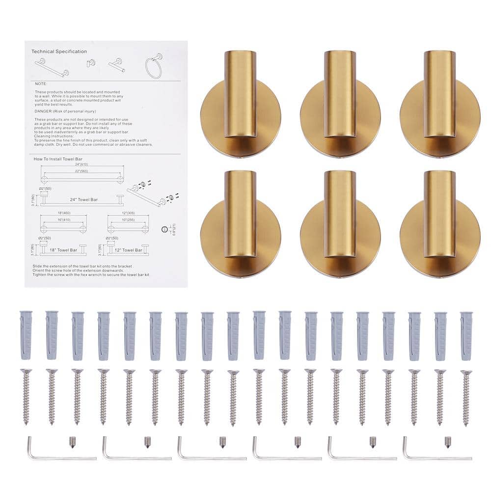 Brushed Gold Stainless Steel Wall Mounted J-Hook Set