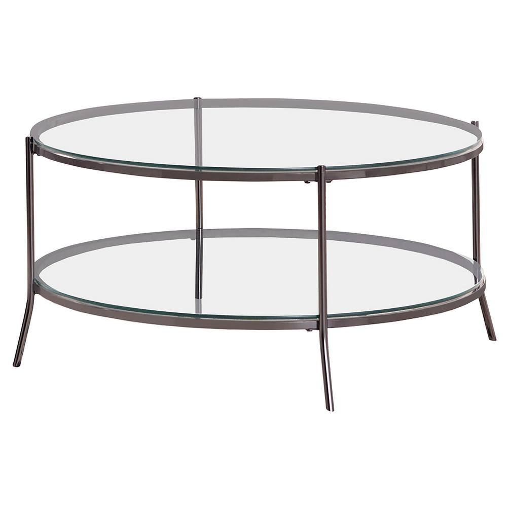 Modern Black Nickel Round Coffee Table with Glass Top