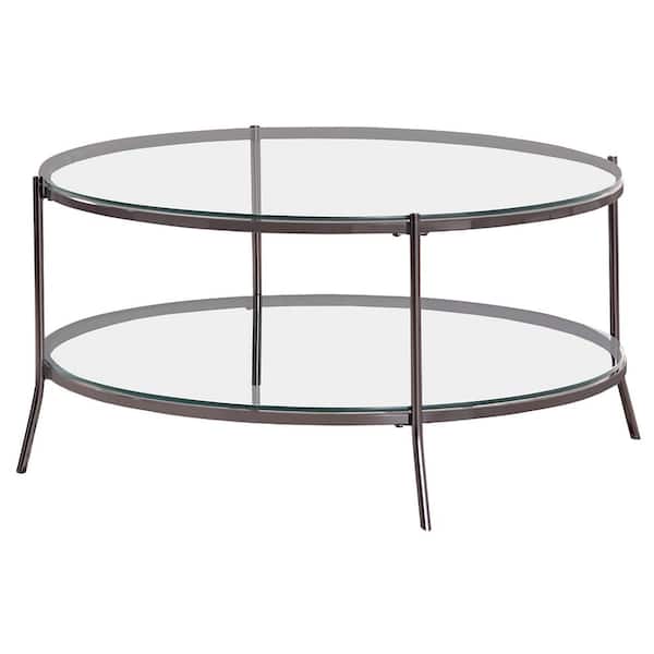 Coaster 38 .75in Black Nickel and Clear Round Glass Coffee Table with Storage Shelf