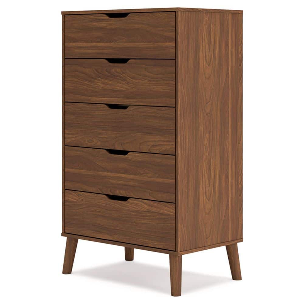 Auburn Brown 5-Drawer Mid-Century Modern Dresser