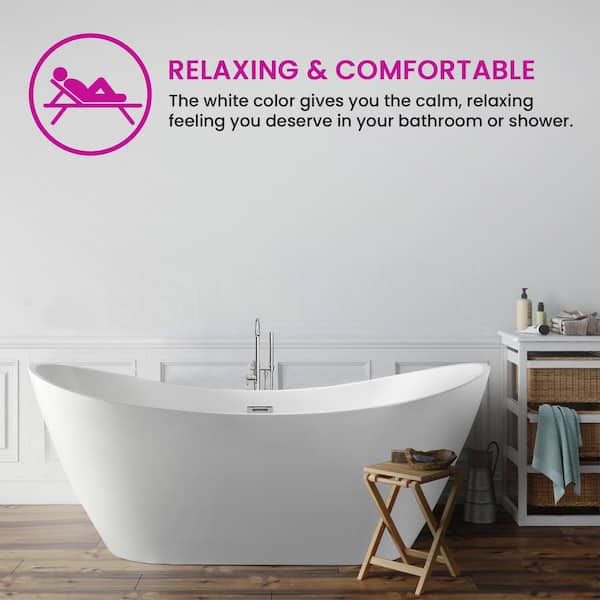 Vanity Art Reims 71 in. Acrylic Flatbottom Center Bathtub in White