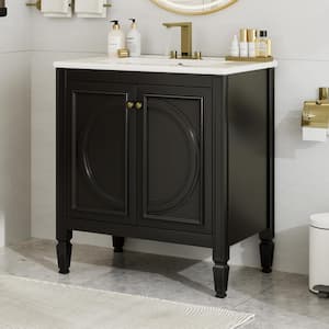 Bella 30 in. Single Sink Multi-functional Vintage Freestanding Black Bath Vanity with White Ceramic Top Unassembled