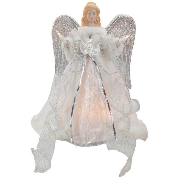 Northlight 12 in. Lighted Silver and White Angel with Wings Christmas Tree Topper - Clear Lights