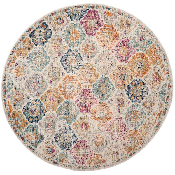 SAFAVIEH Madison Cream/Multi 8 ft. x 8 ft. Round Border Area Rug