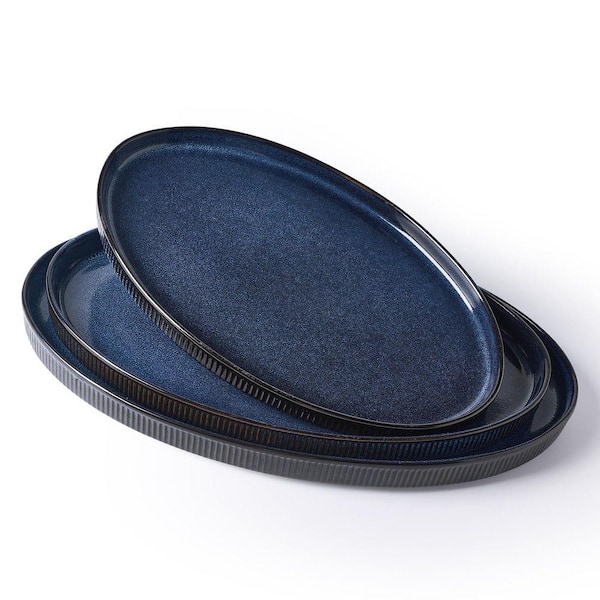 Blue Stoneware Decorative Platter (Set of 3)