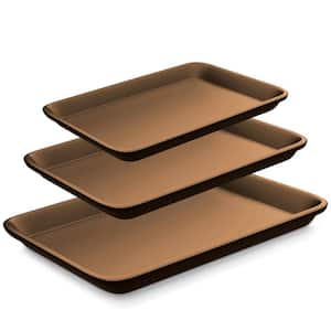 3 Piece Rectangular Carbon Steel Non-Stick Bakeware Set in Gold