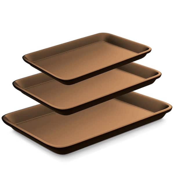 NutriChef 3 Piece Rectangular Carbon Steel Non-Stick Bakeware Set in Gold