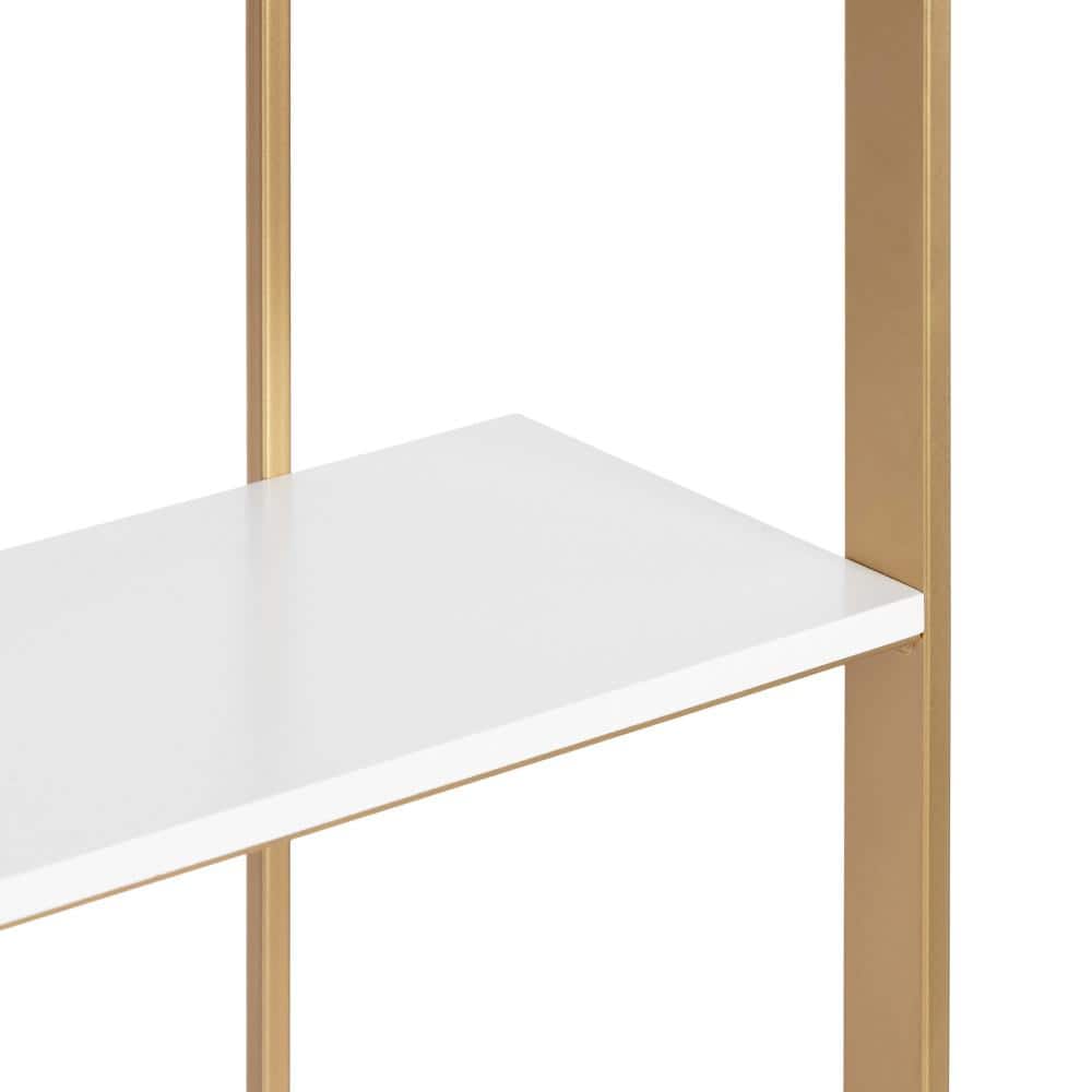 Gold and White Modern Floating Wall Shelf with Wooden Tiers