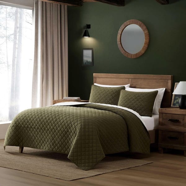 Brantwood Reversible 3-Piece Forest Green Microfiber Corduroy King Quilt Set