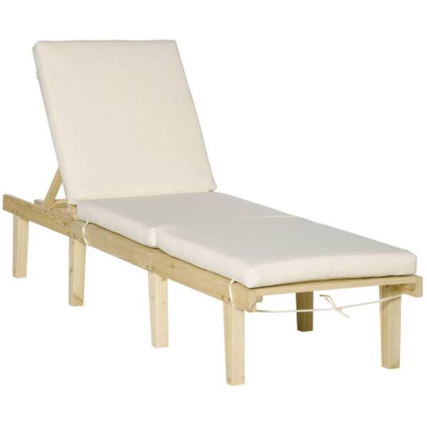 Misopily Natural Wood Outdoor Chaise Lounge with Adjustable Backrest and Cushion, Patio Recliner for Deck - Sunbrella Cushions