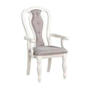 Florian Gray Fabric and Antique White Finish Linen Arm Chair Set of 2 with No Additional Features