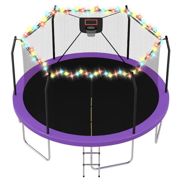 Purple Steel Outdoor 16 FT Trampoline with Lights and Basketball Hoop for Kids and Adults