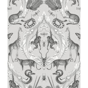 Bazaar Collection Grey / Black Animal Menagerie Damask Non-Woven Non-Pasted Wallpaper Roll (Covers 57 sq.ft.)