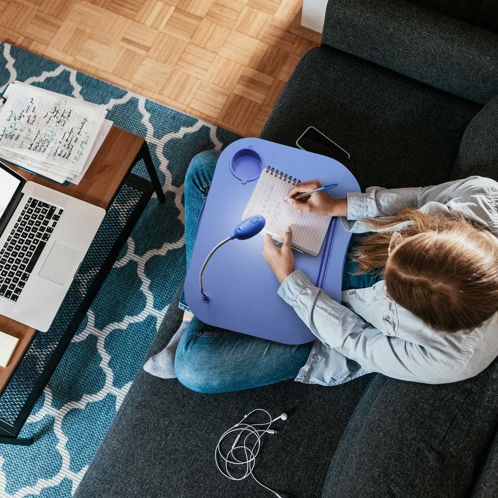 Blue Plastic Laptop Lap Desk with LED Light and Cushion