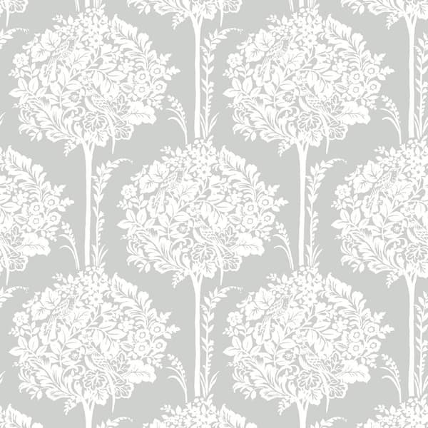 A-Street Prints Zaria Topiary Grey Matte Paper Wallpaper Sample