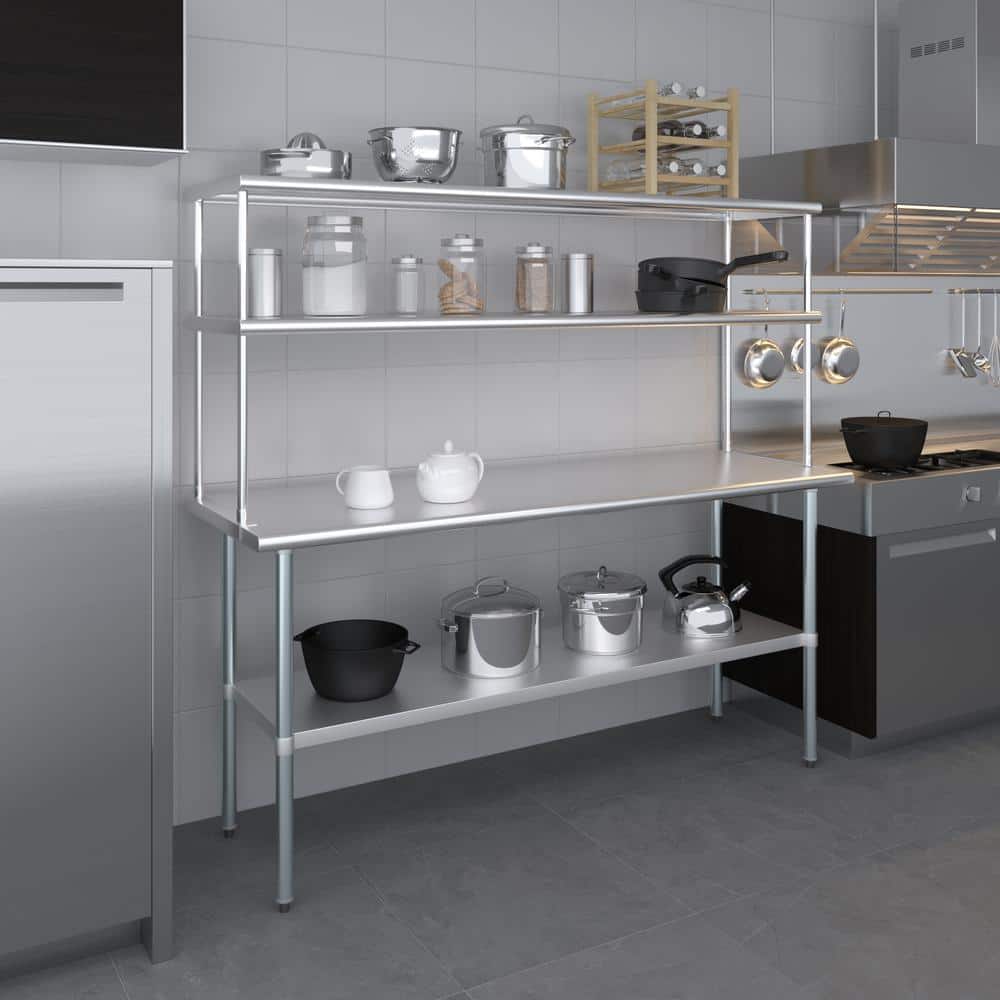 72" Stainless Steel Double-Tier Overshelf for Work Table