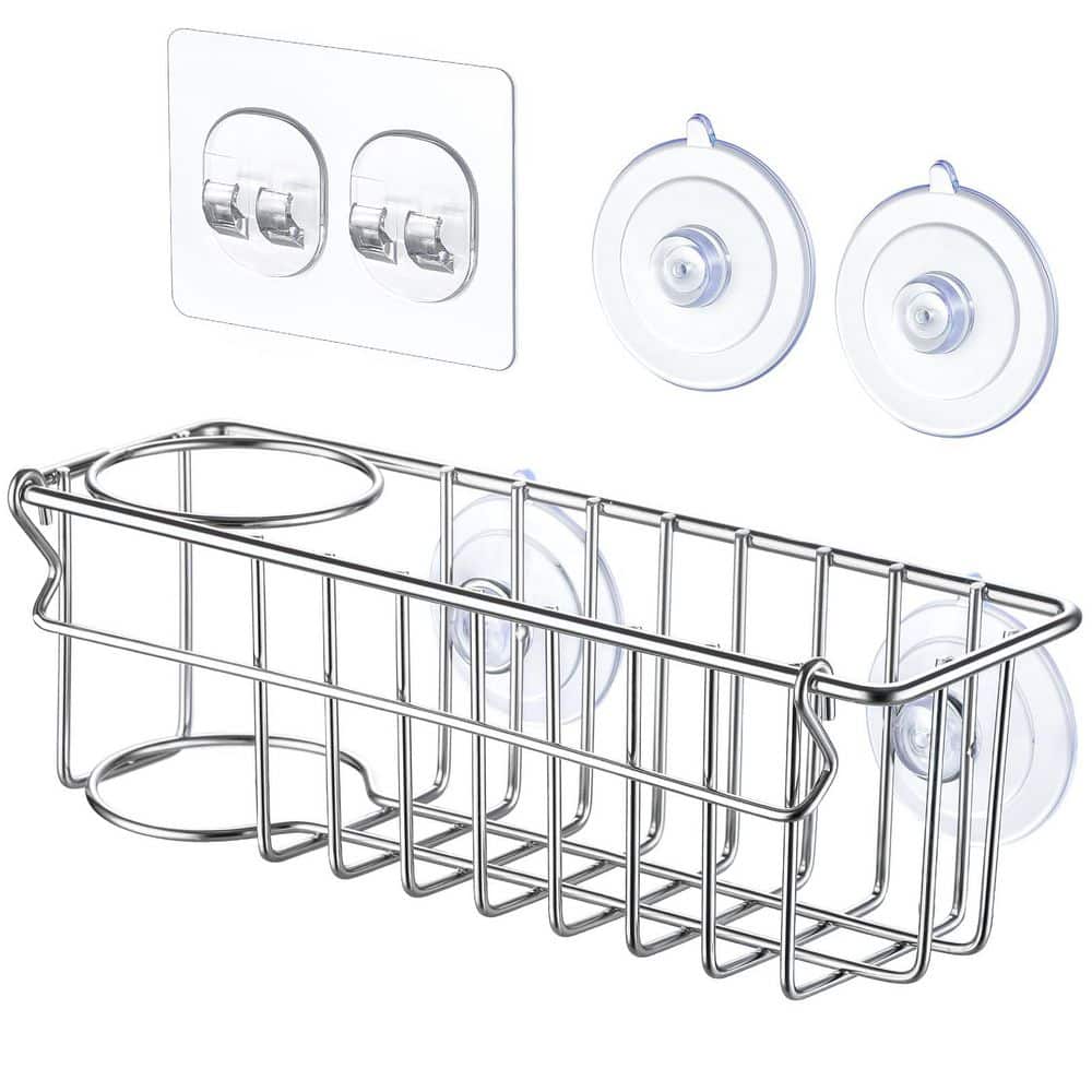 304 Stainless Steel Sponge Holder with Suction Cups and Adhesive Hook for Kitchen Sink Organization (Silver) price history on PriceWatchPro