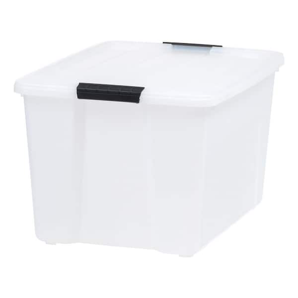 53 Qt./13.25 Gal. Stackable Nesting Storage Tote with Black Latching Clips, White