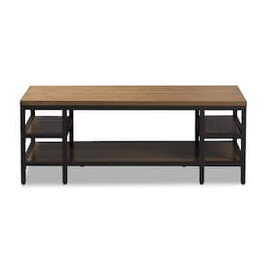 Caribou 48 in. Brown/Black Large Rectangle Wood Coffee Table with Shelf